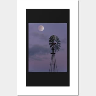 Moon over Windmill Posters and Art